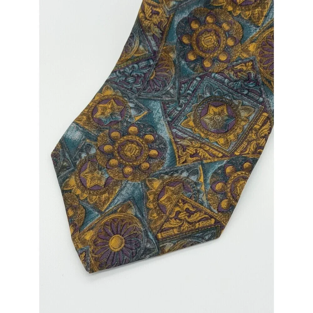 Vintage Emilio Pucci Geometric Handmade Silk Tie Medallion Eclectic Ornate Art